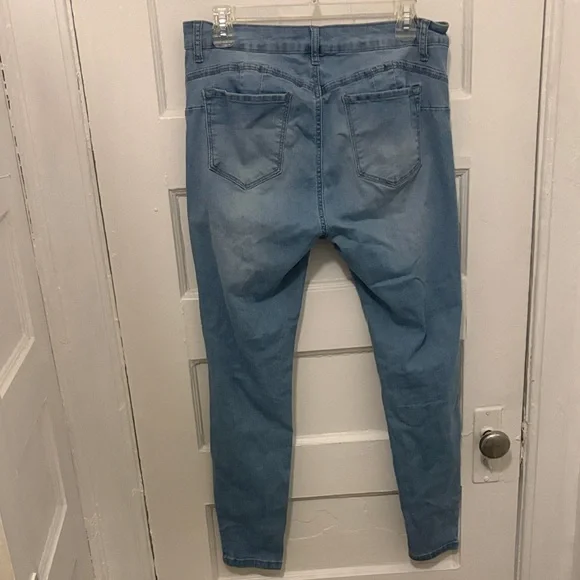 🍑Wax Jean Butt, I Love You Ripped Distressed Skinny Blue Jeans 13 Junior’s - Picture 4 of 12